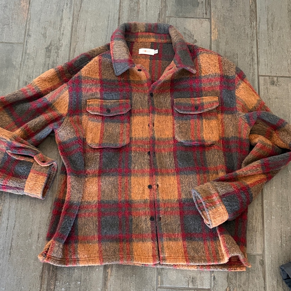 Rokit Plaid Lightweight Shirt Jacket in Rust & brown